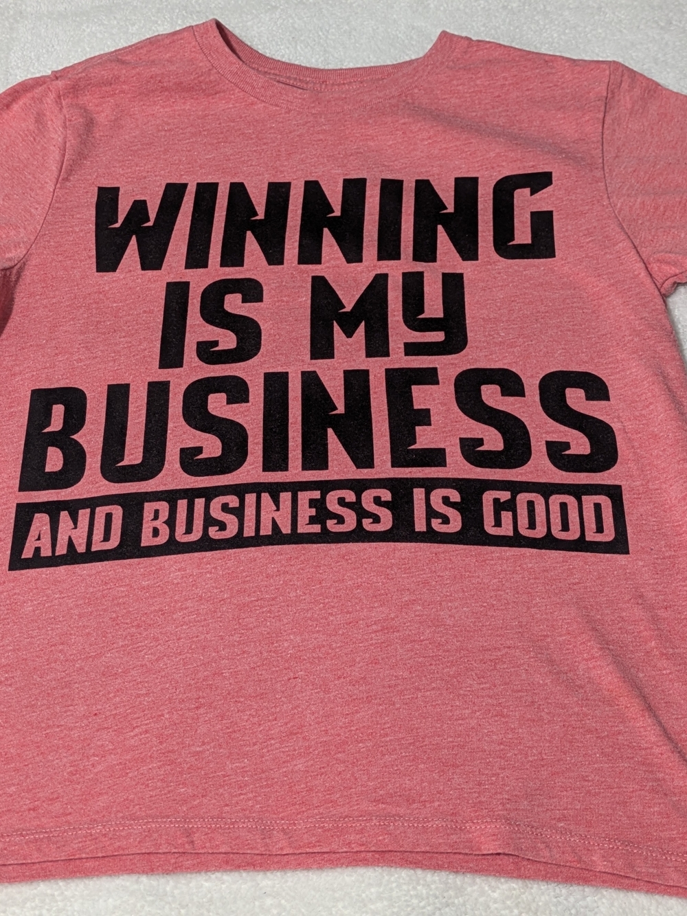 Boys Funny Graphic T-Shirt - "Winning Is My Business" Pink Heather Size M 7/8